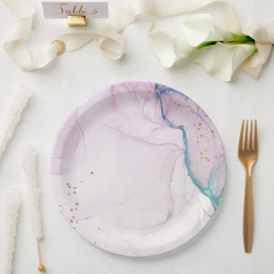 Modern Abstract Pastel Purple Blue Teal Watercolor Paper Plate