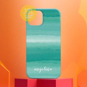 Modern Abstract Pastel Teal Watercolor Script Name Case-Mate iPhone 14 Case