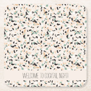 Modern Abstract Pastel Terrazzo Pattern Square Paper Coaster