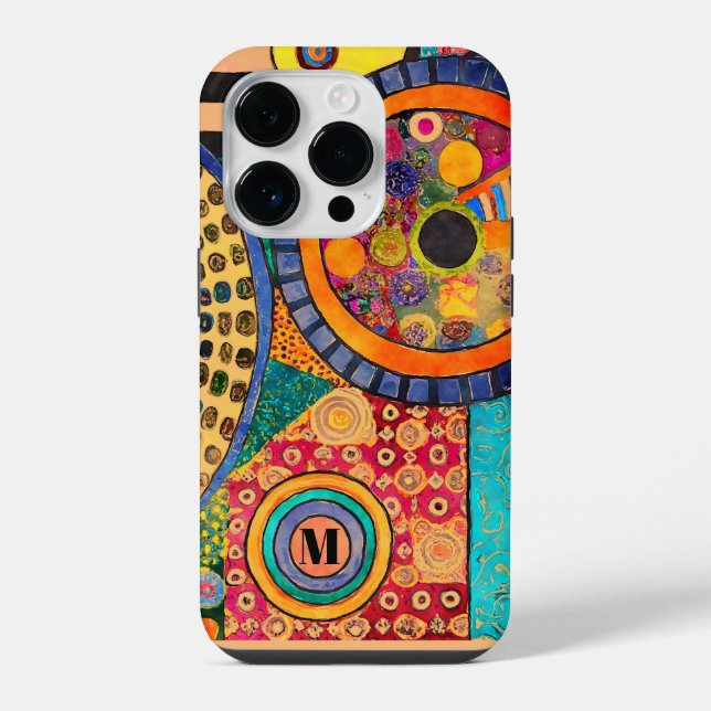 Modern Abstract Patchwork Pattern Monogram iPhone Case (Back)