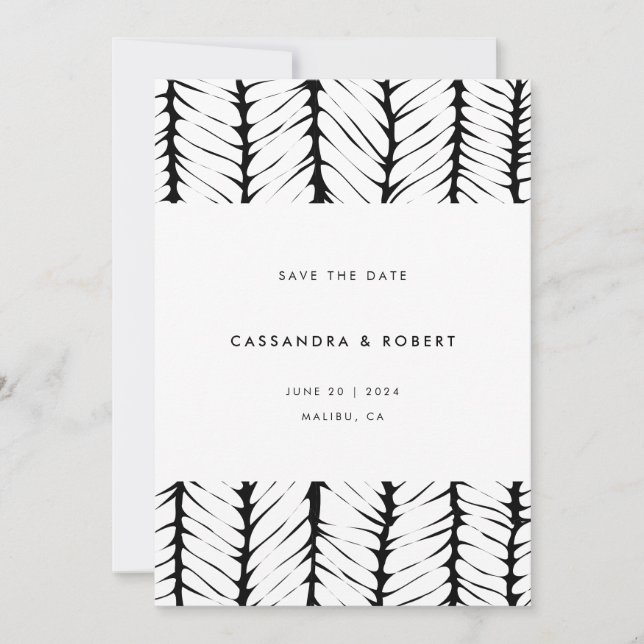 Modern Abstract Pattern Graphic Black White  Save The Date (Front)
