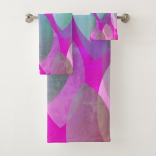 Modern Abstract Pattern   Magenta Purple Pink Teal Bath Towel Set