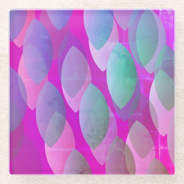 Modern Abstract Pattern | Magenta Purple Pink Teal Glass Coaster (Front)