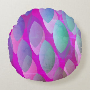 Modern Abstract Pattern   Magenta Purple Pink Teal Round Pillow