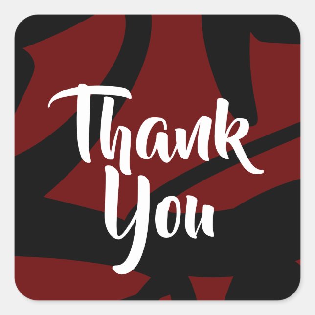 Modern Abstract Pattern Red and Black Thank You Square Sticker (Front)