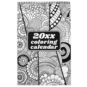 Modern Abstract Patterns Colouring - Black White Calendar