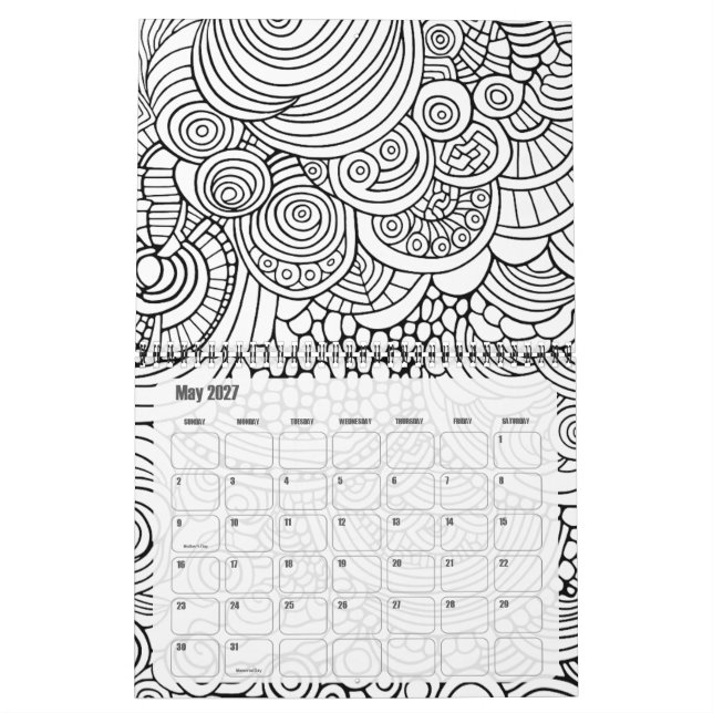 Modern Abstract Patterns Colouring - Black White Calendar (May 2027)