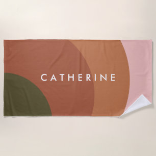 Modern Abstract Personalized Name Terracotta Beach Towel