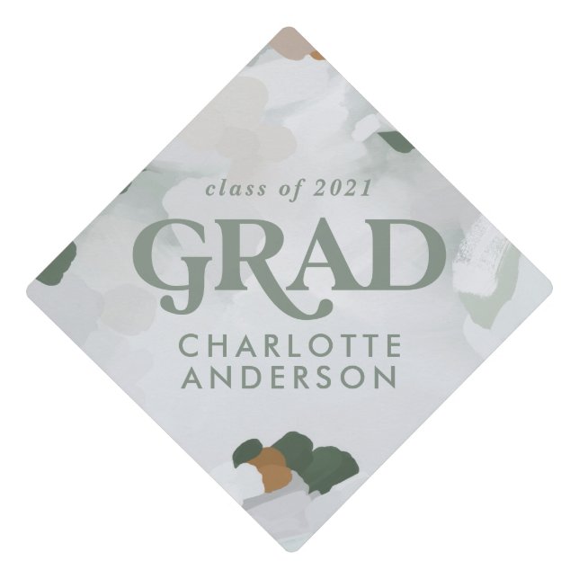 Modern abstract photo collage graduate green party graduation cap topper (Front)