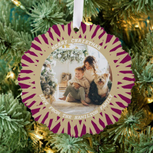 Modern Abstract Photo Text Personalized Christmas Ornament Card