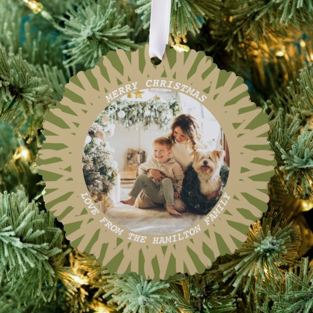 Modern Abstract Photo Text Personalized Christmas Ornament Card (Insitu (Tree))