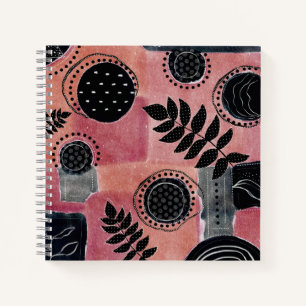 Modern Abstract Pink and Black Botanical Floral Notebook