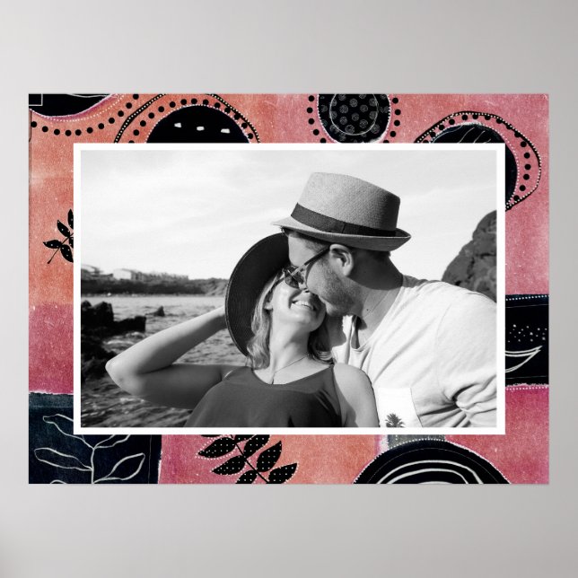 Modern Abstract Pink and Black Botanical Photo Poster (Front)