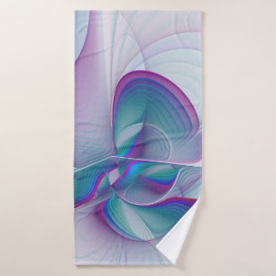 Modern Abstract Pink Blue Turquoise Fractal Art Bath Towel