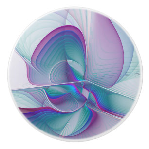 Modern Abstract Pink Blue Turquoise Fractal Art Ceramic Knob