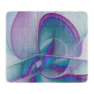 Modern Abstract Pink Blue Turquoise Fractal Art Cutting Board