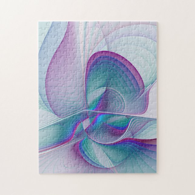 Modern Abstract Pink Blue Turquoise Fractal Art Jigsaw Puzzle (Vertical)