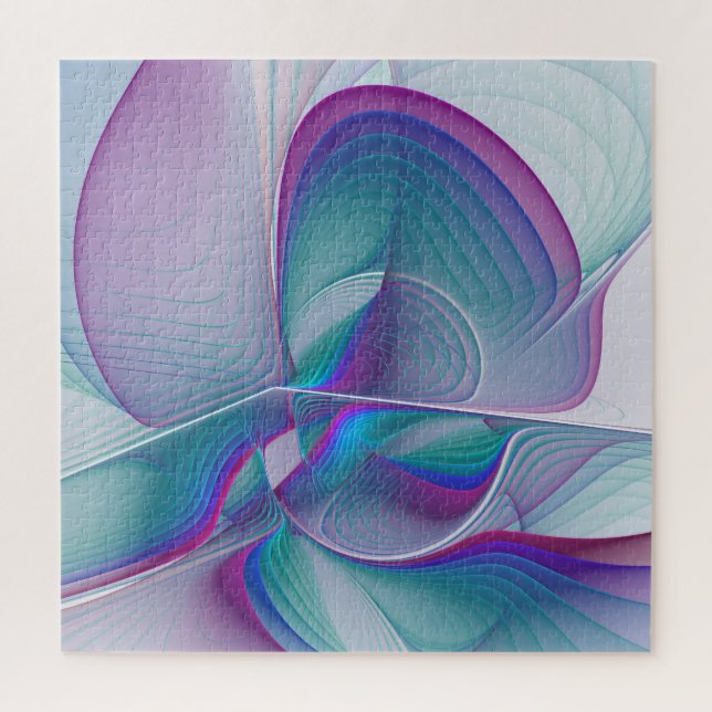 Modern Abstract Pink Blue Turquoise Fractal Art Jigsaw Puzzle (Vertical)
