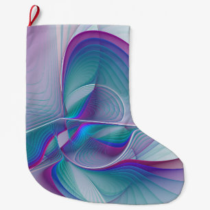 Modern Abstract Pink Blue Turquoise Fractal Art Large Christmas Stocking
