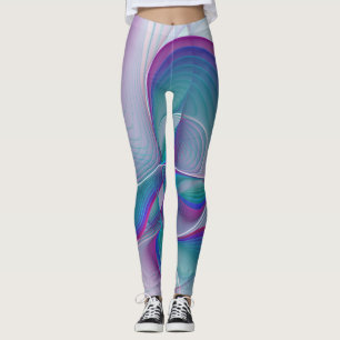 Modern Abstract Pink Blue Turquoise Fractal Art Leggings