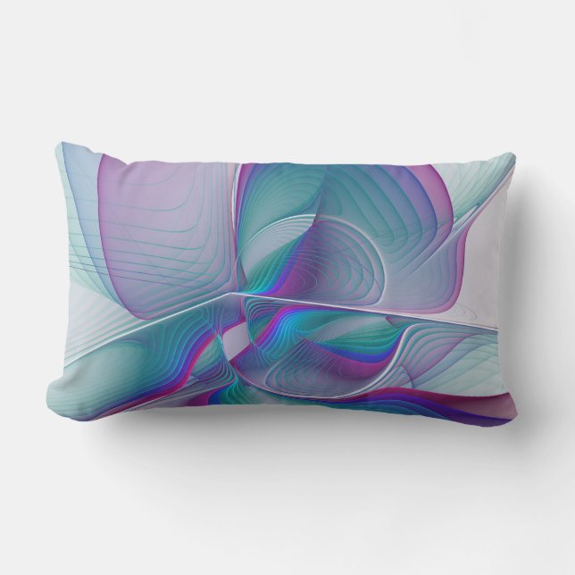 Modern Abstract Pink Blue Turquoise Fractal Art Lumbar Pillow (Front)