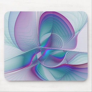 Modern Abstract Pink Blue Turquoise Fractal Art Mouse Pad