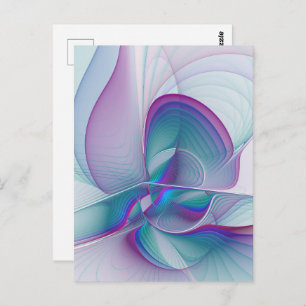 Modern Abstract Pink Blue Turquoise Fractal Art Postcard