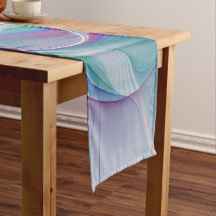Modern Abstract Pink Blue Turquoise Fractal Art Short Table Runner