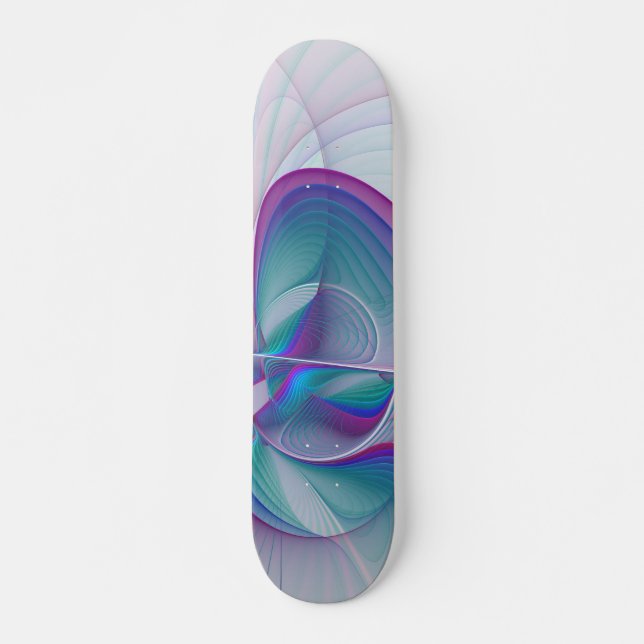 Modern Abstract Pink Blue Turquoise Fractal Art Skateboard (Front)