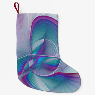 Modern Abstract Pink Blue Turquoise Fractal Art Small Christmas Stocking