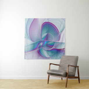 Modern Abstract Pink Blue Turquoise Fractal Art Tapestry