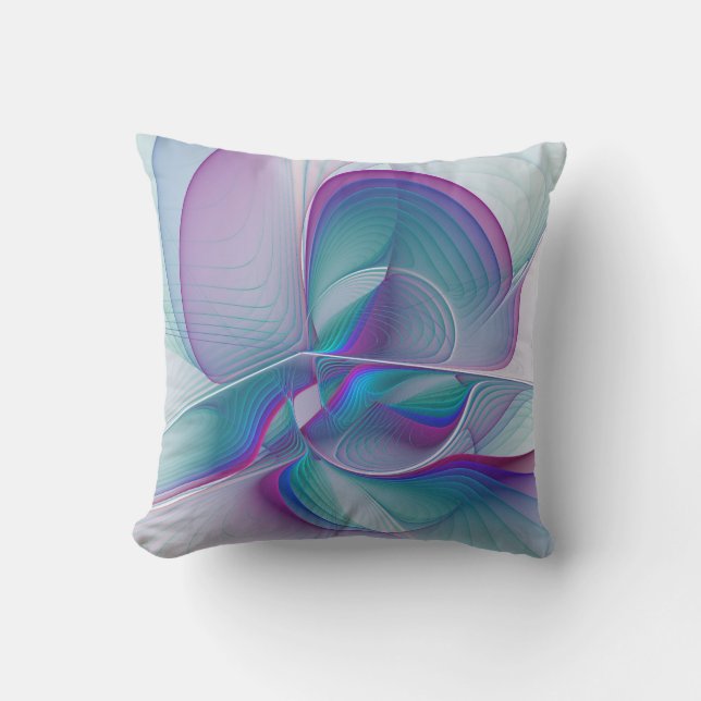 Modern Abstract Pink Blue Turquoise Fractal Art Throw Pillow (Front)