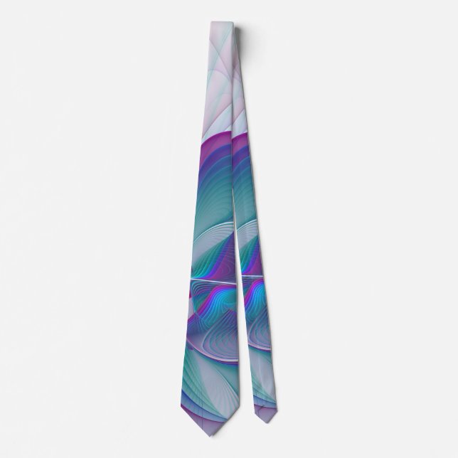 Modern Abstract Pink Blue Turquoise Fractal Art Tie (Front)