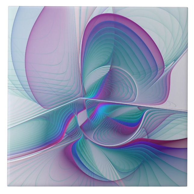 Modern Abstract Pink Blue Turquoise Fractal Art Tile (Front)