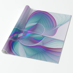 Modern Abstract Pink Blue Turquoise Fractal Art Wrapping Paper