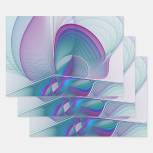 Modern Abstract Pink Blue Turquoise Fractal Art Wrapping Paper Sheet
