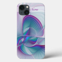 Modern Abstract Pink Blue Turquoise Fractal Name