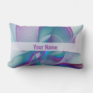 Modern Abstract Pink Blue Turquoise Fractal Name Lumbar Pillow