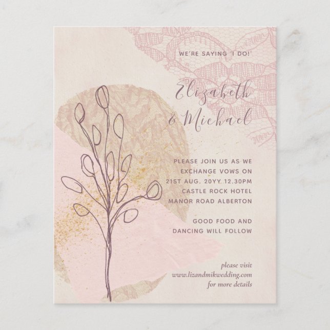 Modern Abstract Pink Blush Gold Budget Wedding (Front)