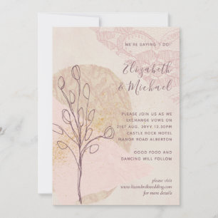 Modern Abstract Pink Blush Gold Wedding Invites
