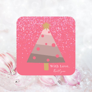 Modern Abstract Pink Christmas Tree Square Sticker