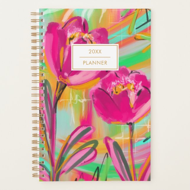 Modern Abstract Pink Colorful Floral Planner (Front)