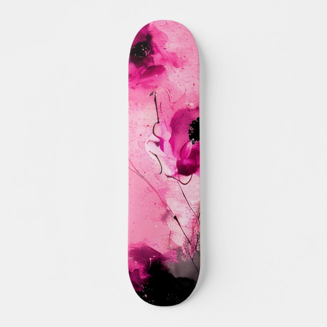 Modern Abstract Pink Floral  Skateboard (Front)