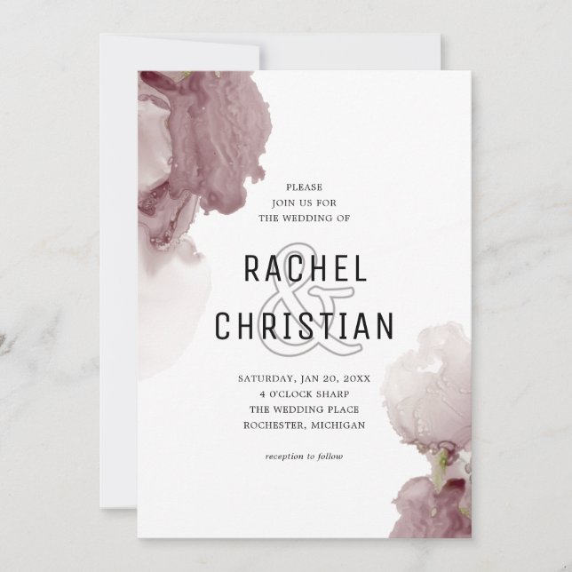Modern abstract pink geode wedding invitation (Front)