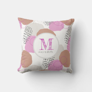 Modern Abstract Pink Grey Pattern Monogram  Throw Pillow