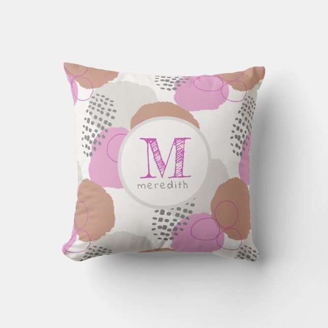 Modern Abstract Pink Grey Pattern Monogram  Throw Pillow (Front)