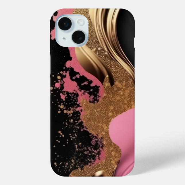 Modern abstract pink liquid gold and black marble Case-Mate iPhone case (Back)