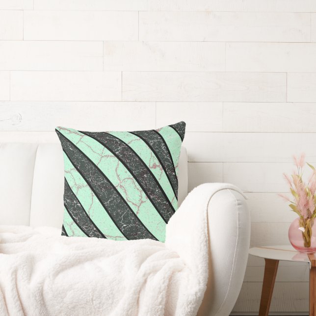 Modern Abstract Pink Marble Stripes Light Green Throw Pillow (Couch)