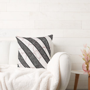 Modern Abstract Pink Marble Stripes White Throw Pillow
