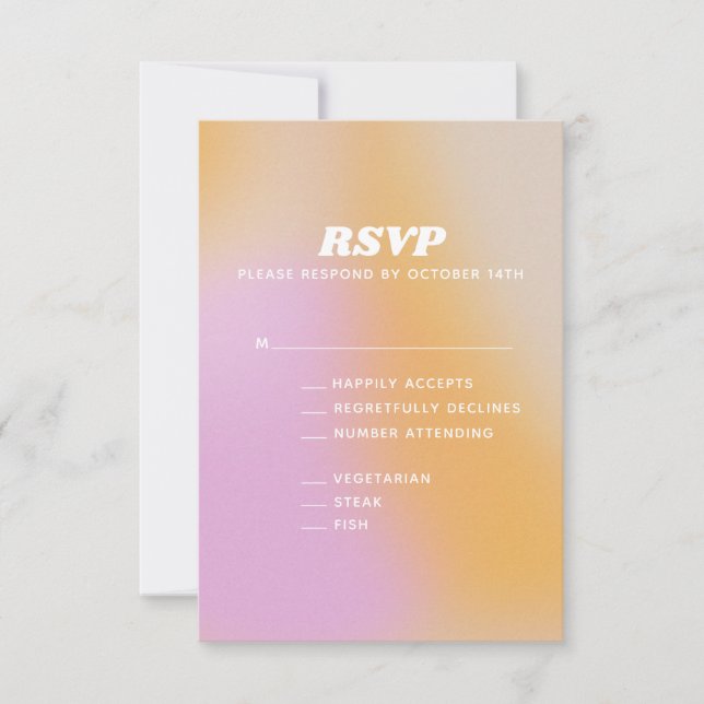 Modern Abstract Pink Orange Gradient Wedding RSVP Card (Front)
